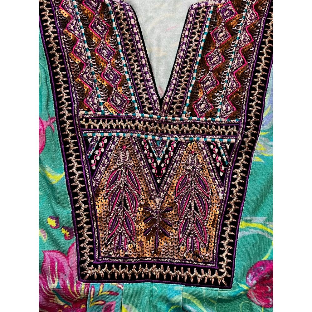 Soft Surroundings Maddalena Tunic Teal Floral Sequin Embroidered Top | Size L - Picture 7 of 8
